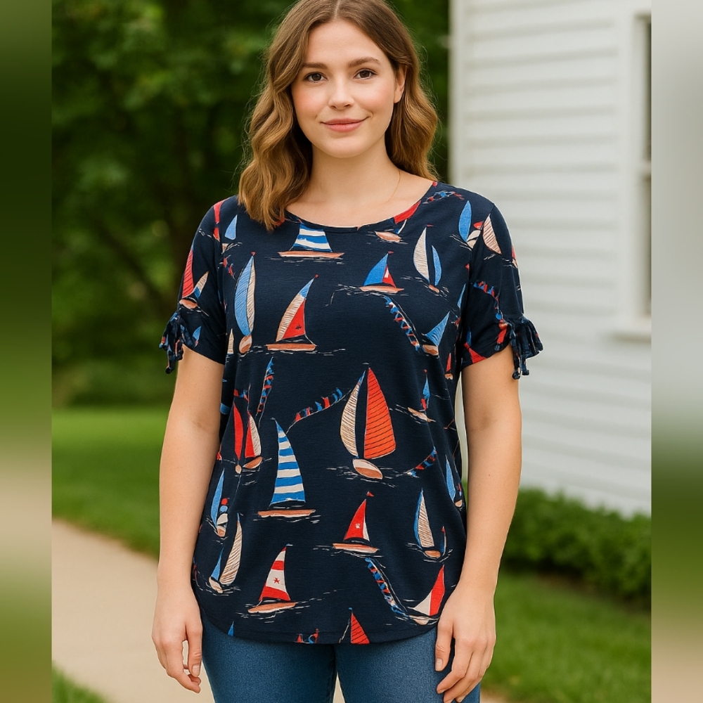 Nautical Print Navy Top